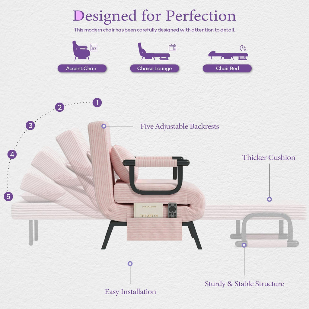 Pink Folding Sleeper Chair Bed H66929