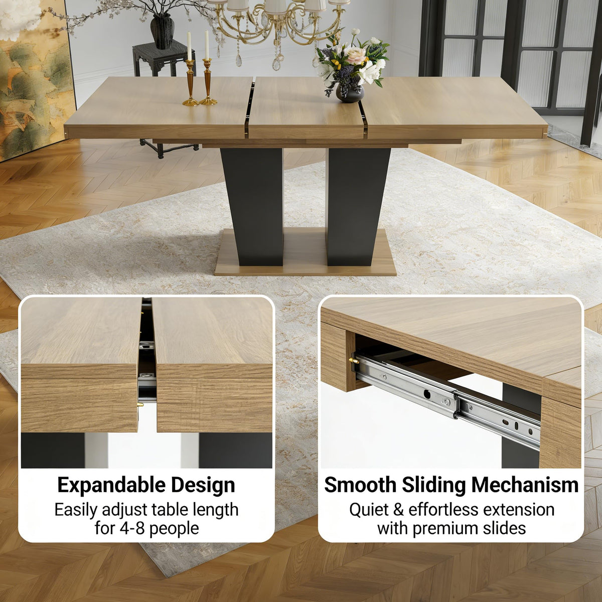 9 Piece Extendable Dining Table Set with 8 Upholstered Chairs M6005