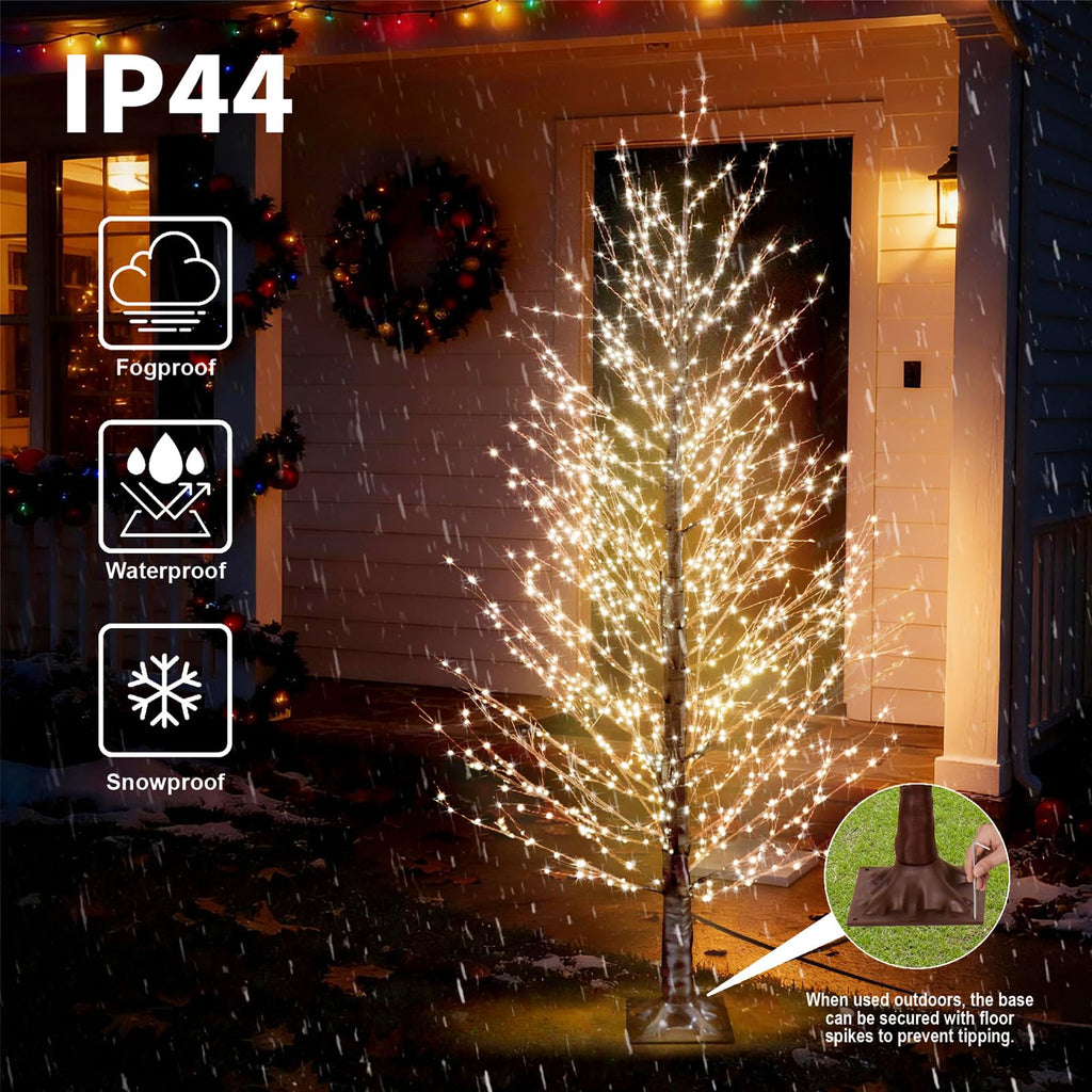 6FT Brown Lighted Birch Tree 1300LEDs Warm White Lights O503693