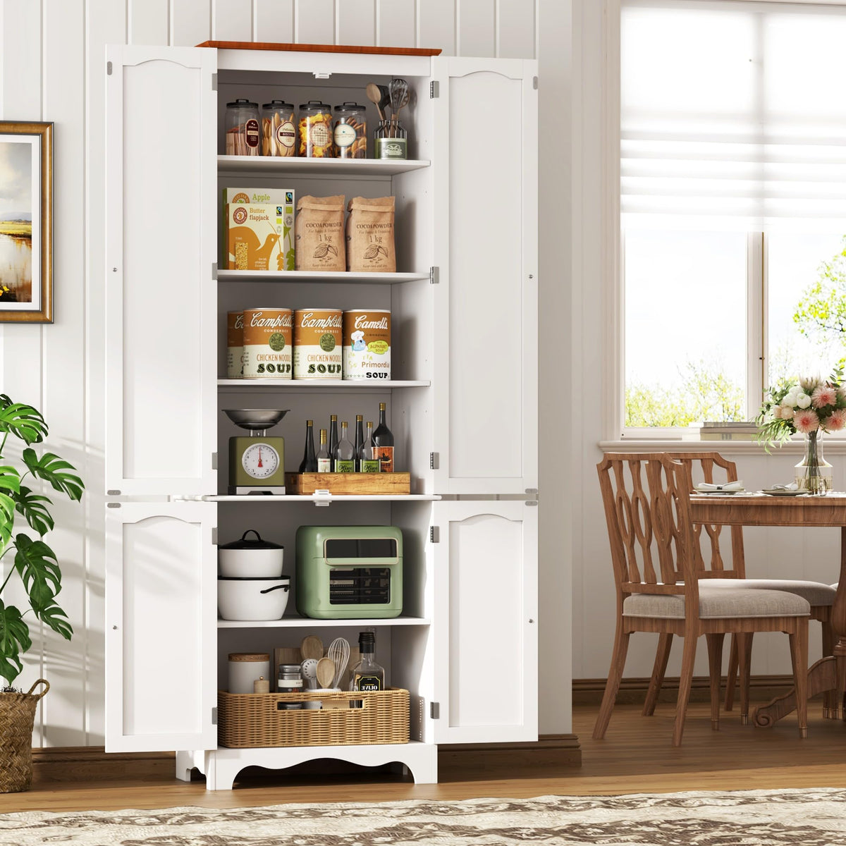 White 72" Kitchen Pantry Cabinet with Doors and Adjustable Shelves X728