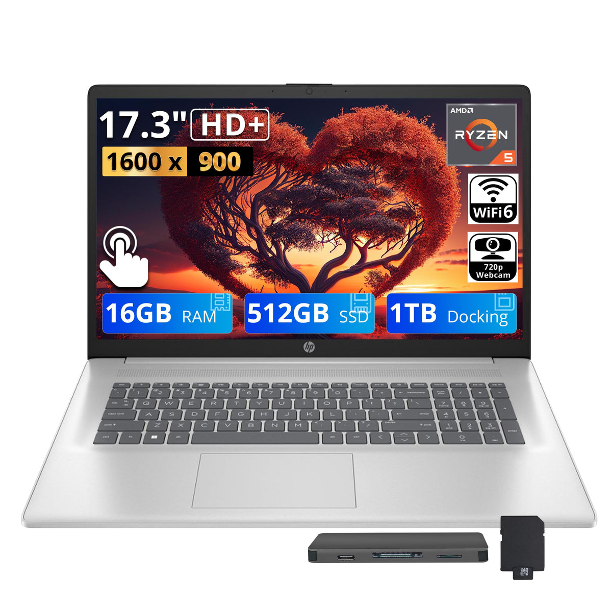 17.3" HD+ Touchscreen Laptop, AMD Ryzen 5, 16GB RAM, 1.5TB Storage, Silver B722
