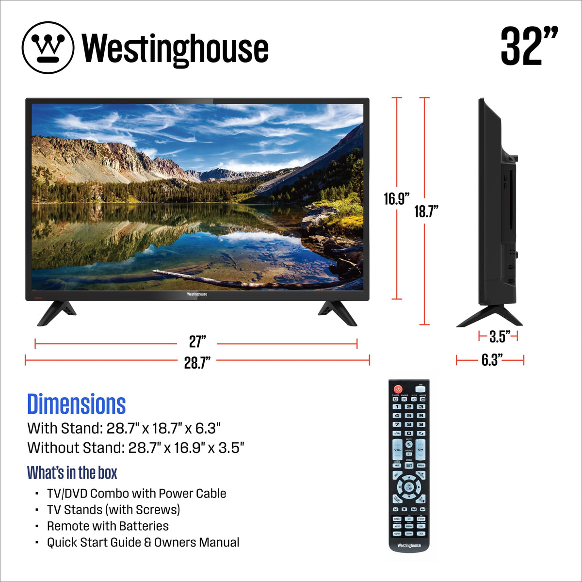 32 Inch HD LED Flat Screen TV with Built in DVD Player D52305