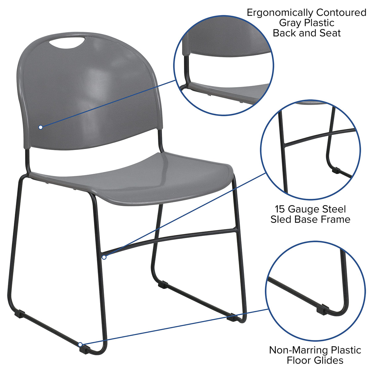 Gray 4 Pack Stack Chair with Black Frame W5731