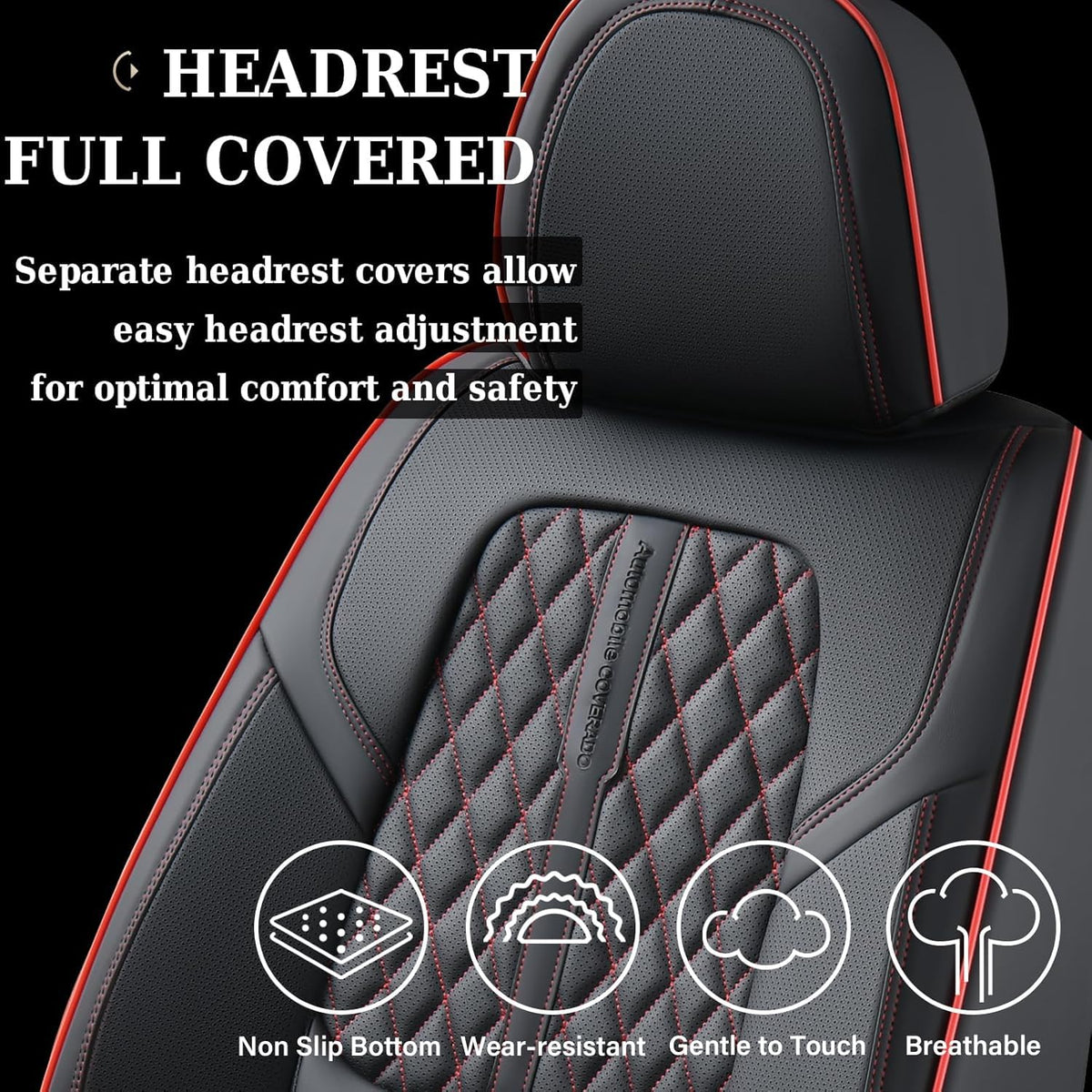 Black Nappa Leather Car Seat Covers Full Set F257