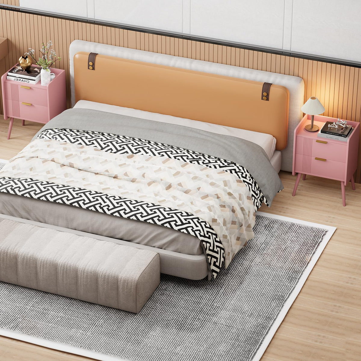 Pink 2 Drawer Wooden Nightstand R87325