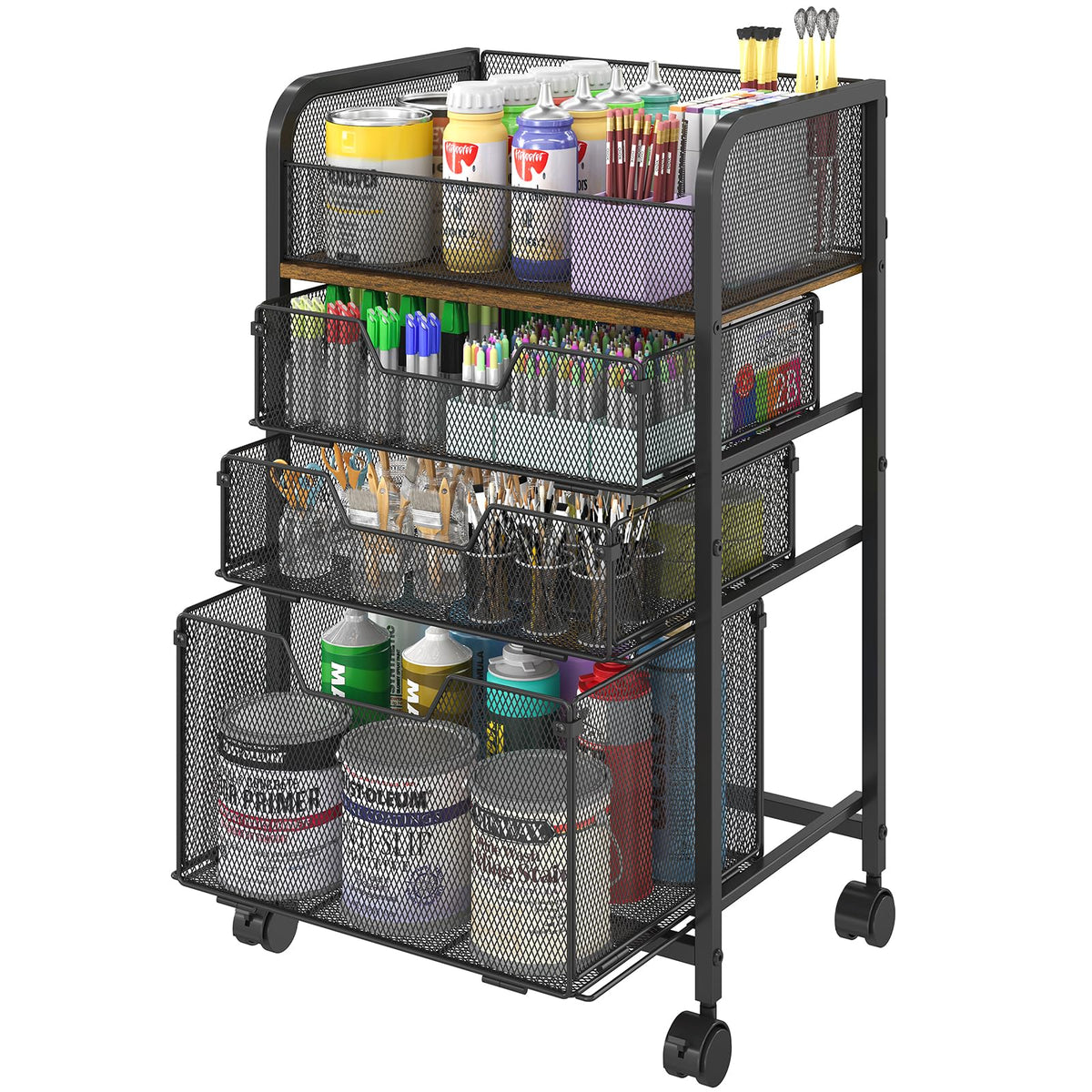 4-Tier Rolling Utility Cart with 3 Drawers Q779