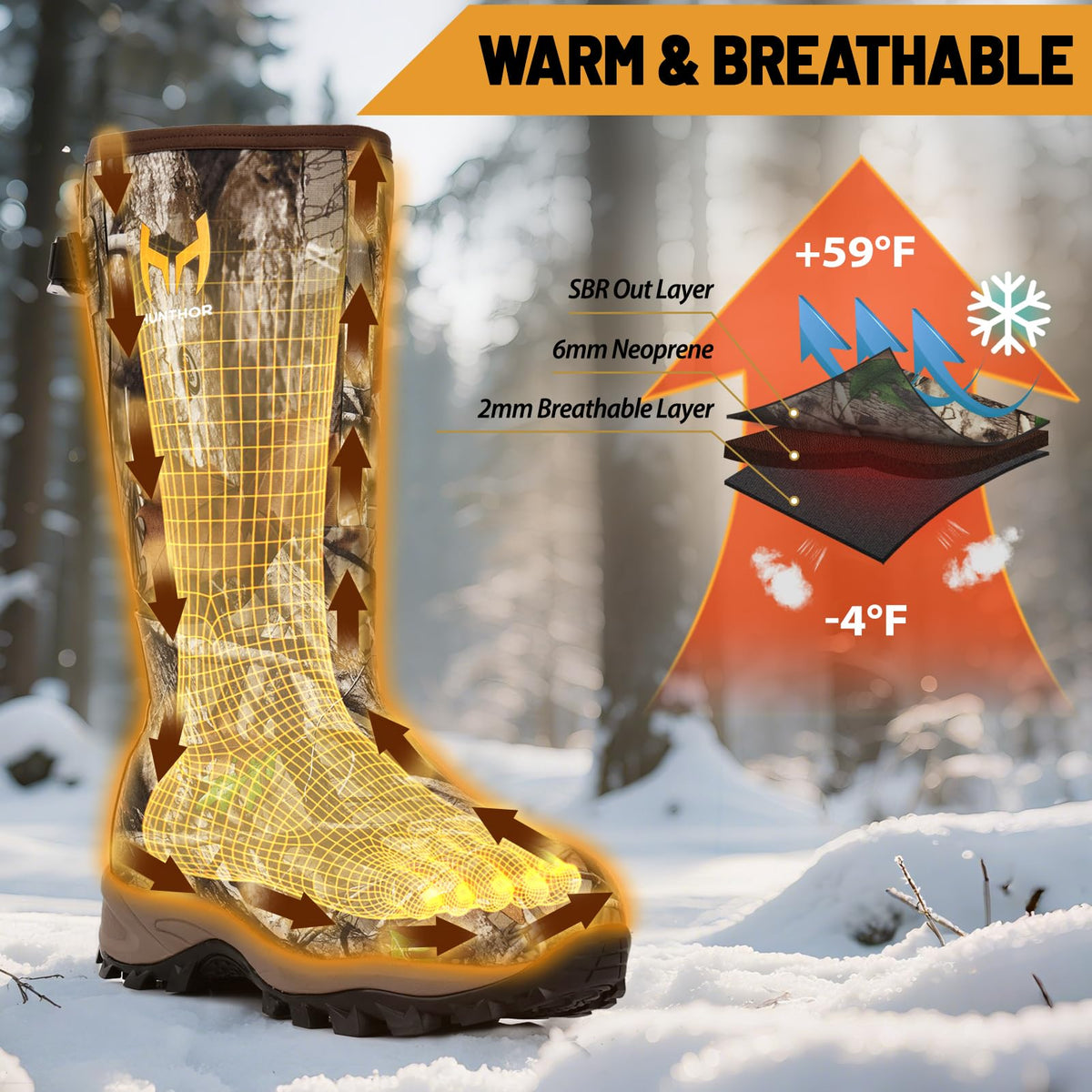Waterproof Insulated 6mm Neoprene Rubber Hunting Boots V3456