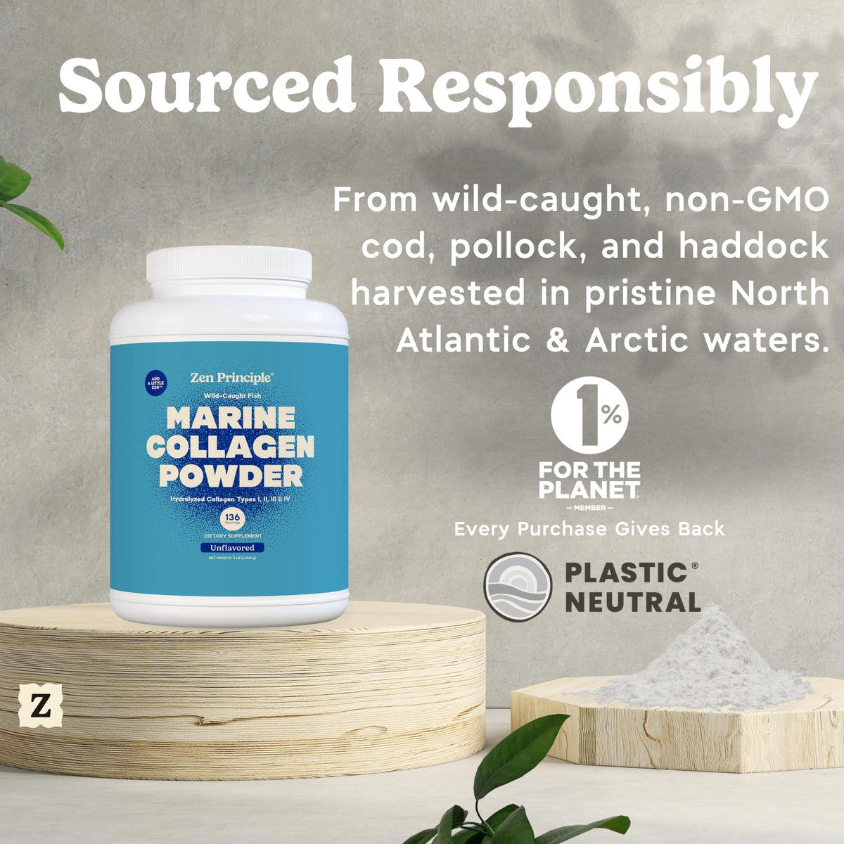 Marine Collagen Peptides Powder 3 lb. Wild-Caught Fish, Non-GMO. Hydrolyzed Types I, II, III & IV Protein. M43660