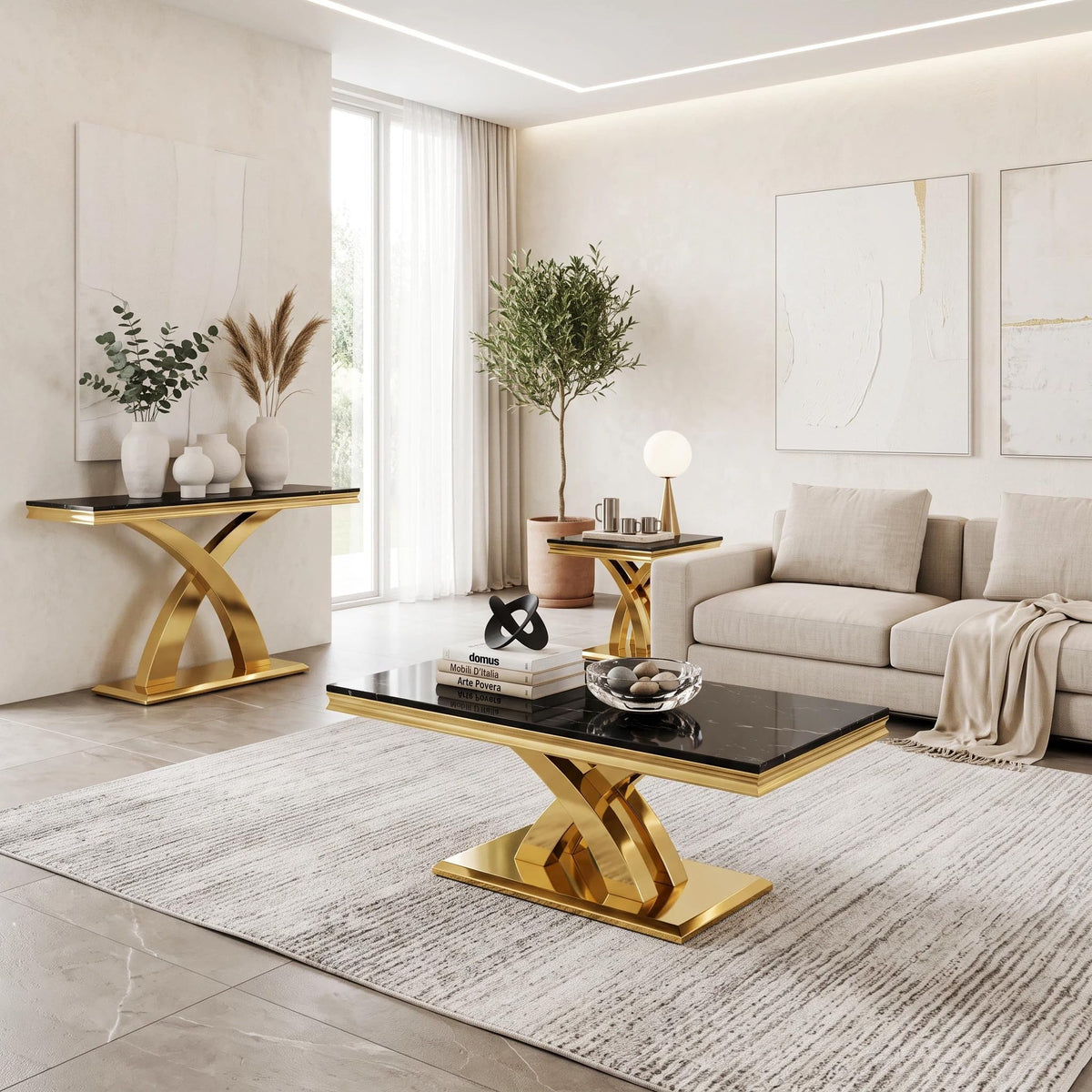 Black and Gold Coffee Table Set of 2 U846