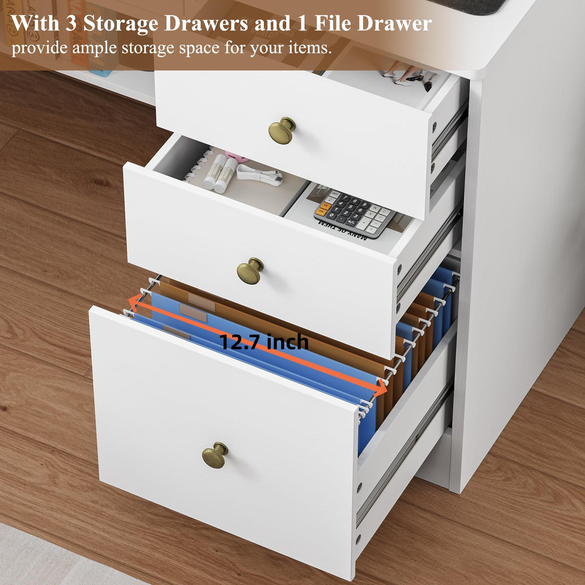 White Computer Desk with Drawers and Hutch Shelf M142251