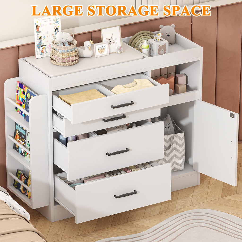 White 4 Drawer Baby Nursery Dresser with Changing Pad E722029