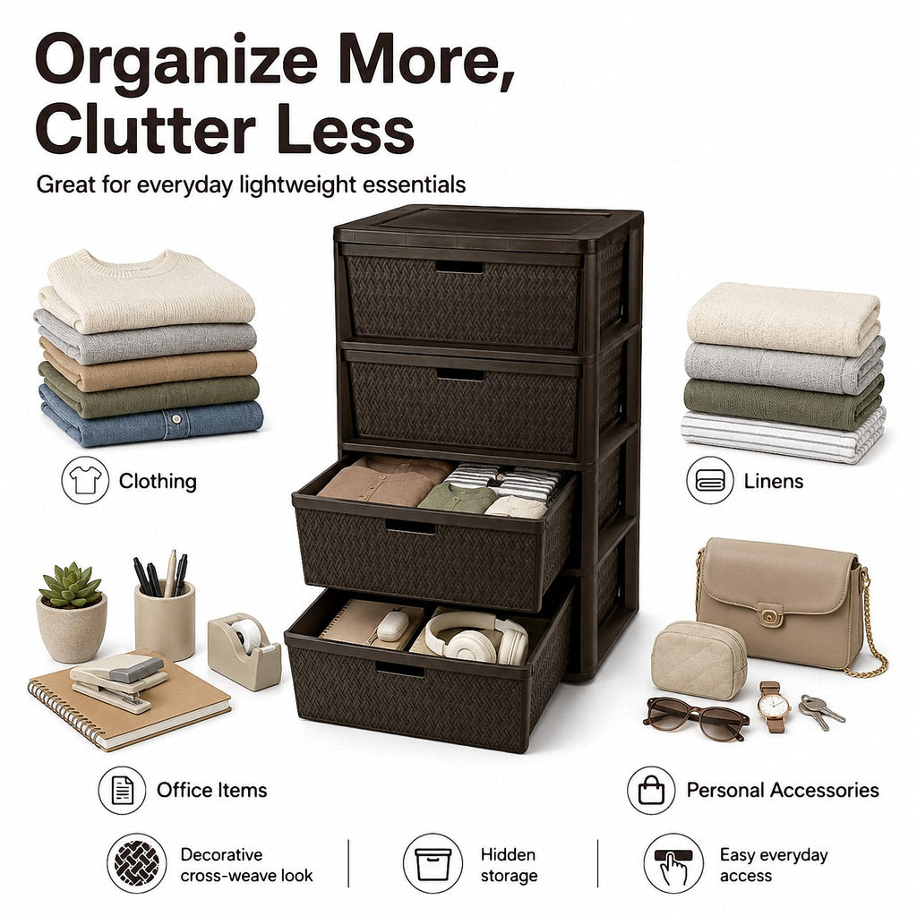 4 Drawer Brown Plastic Storage Tower E650