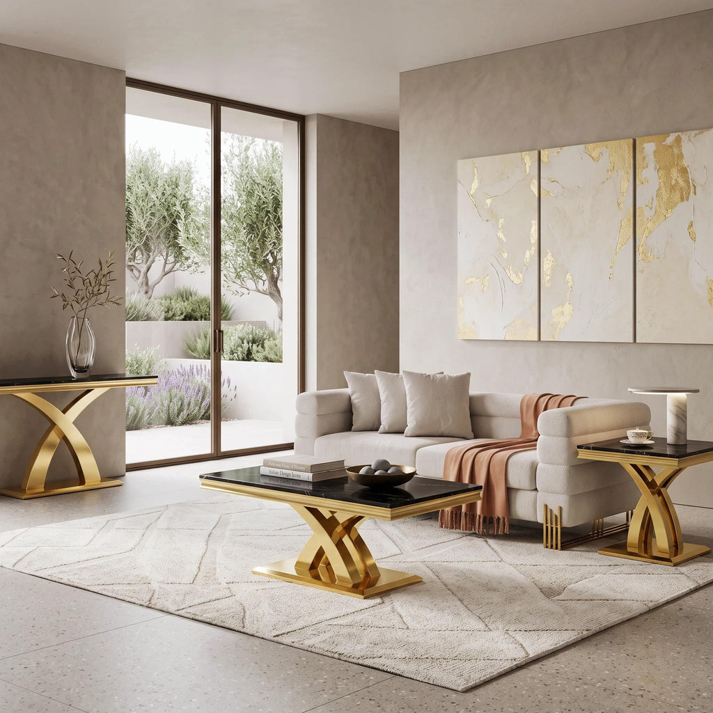 Black and Gold Coffee Table Set of 2 U846