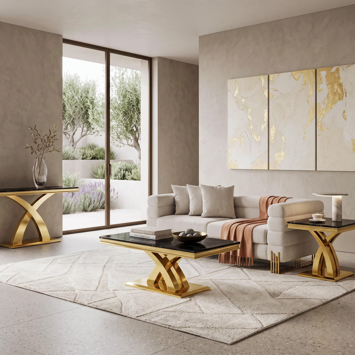 Black and Gold Coffee Table Set of 2 U846
