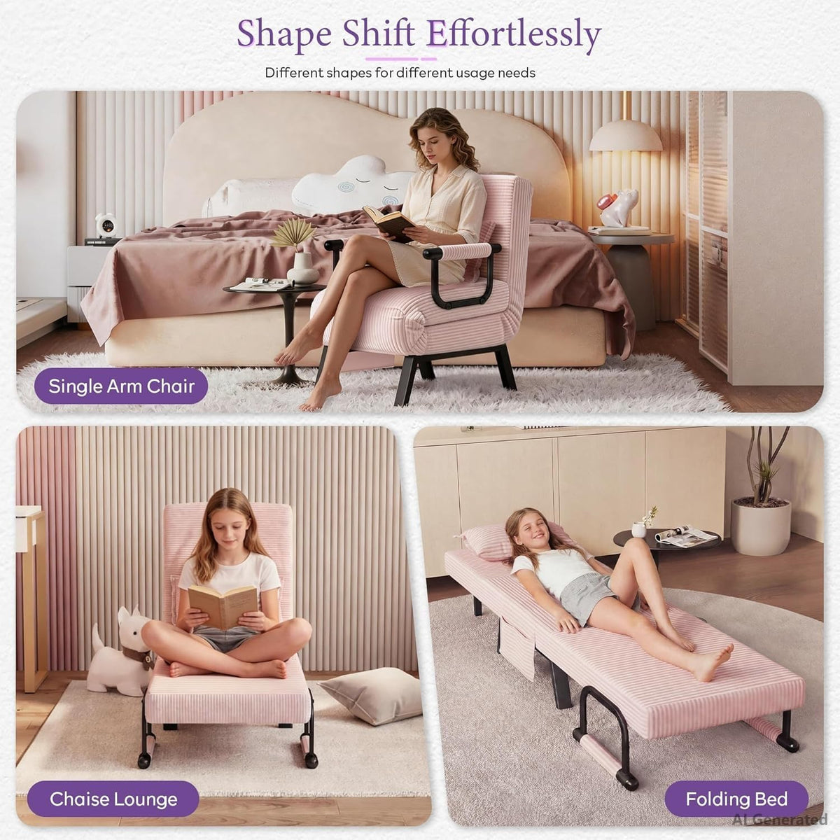 Pink Folding Sleeper Chair Bed H66929
