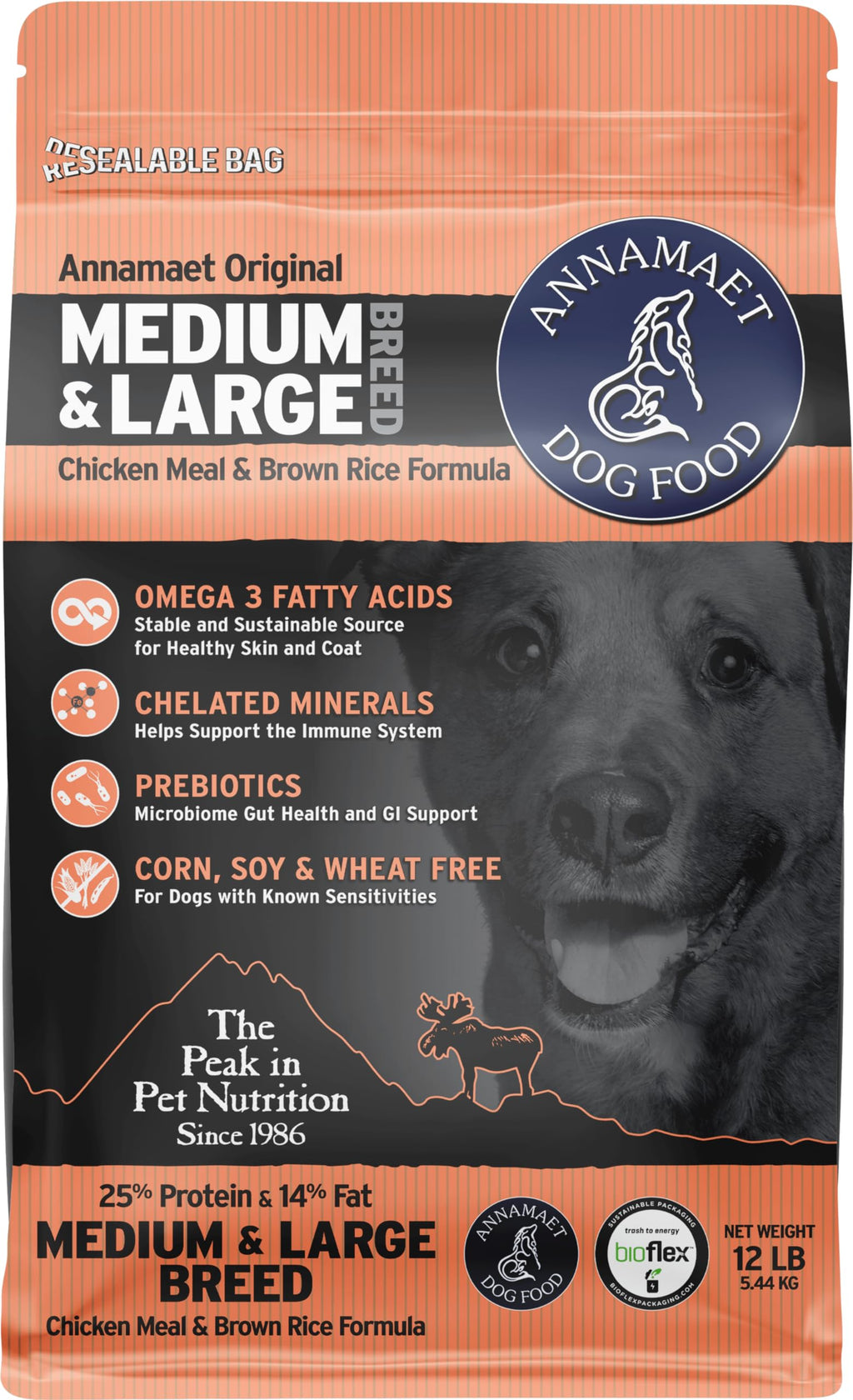 Dry Dog Food, 25% Protein Chicken & Brown Rice, 12-lb Bag K73863