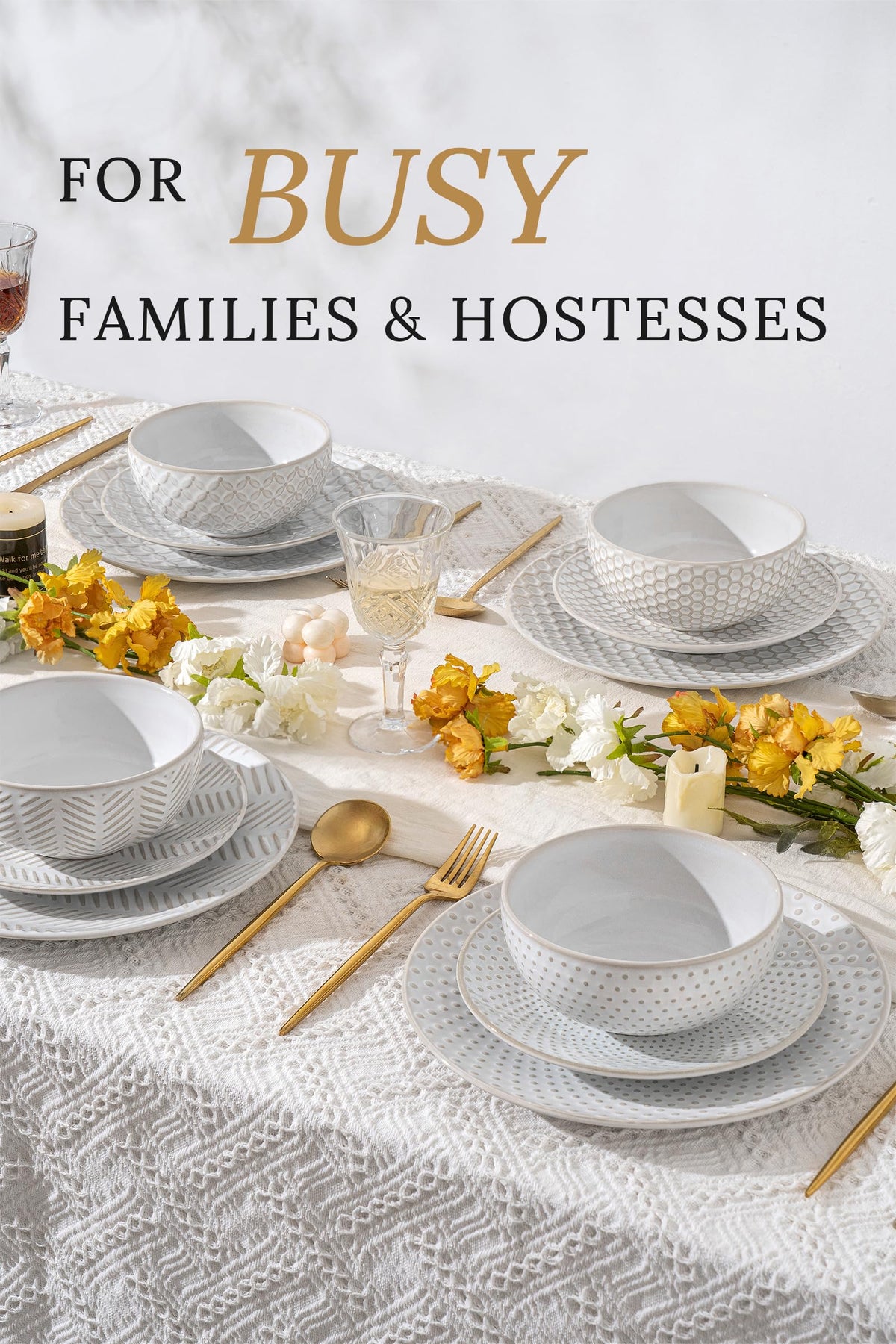 12 Piece Embossed Stoneware Dinnerware Sets for 4 J955