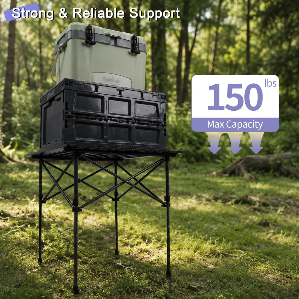 Square Folding Adjustable Height Camping Table, Black K3749