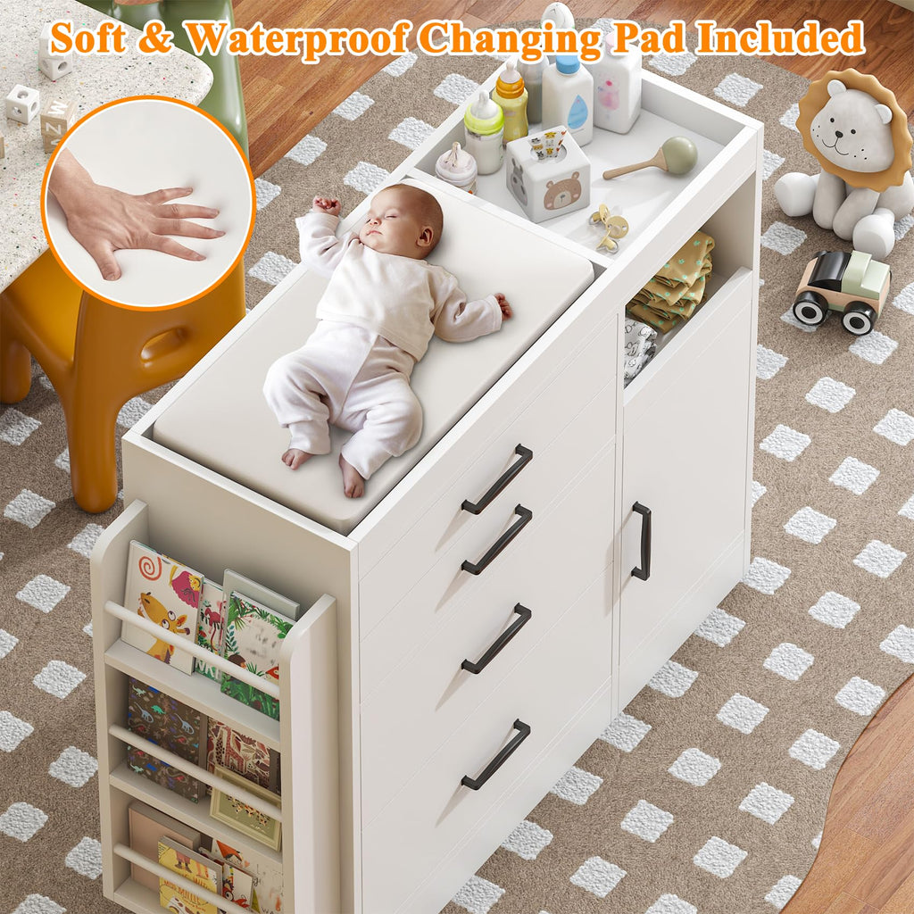 White 4 Drawer Baby Nursery Dresser with Changing Pad E722029