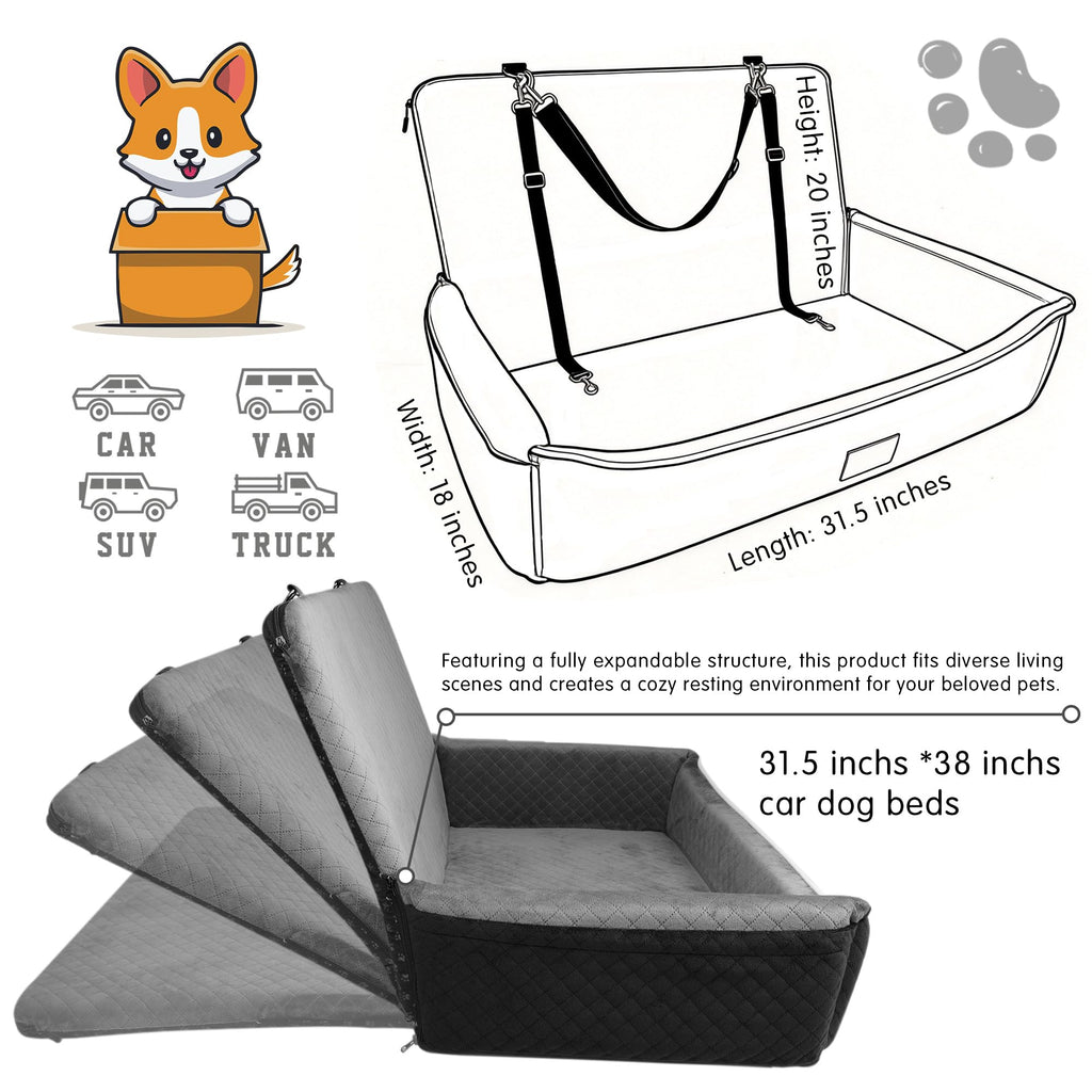 Large Dog Car Seat Portable Travel Dog Bed Velvet Memory Foam F2130