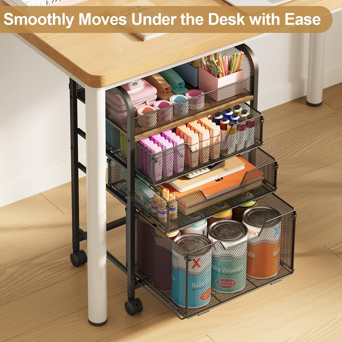 4-Tier Rolling Utility Cart with 3 Drawers Q779