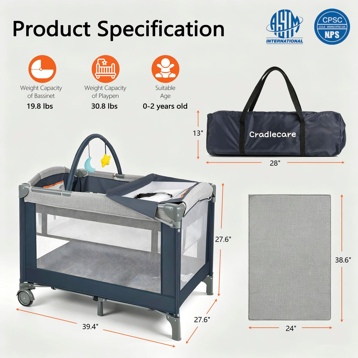 3-in-1 Pack and Play Playard with Bassinet & Changing Table F208