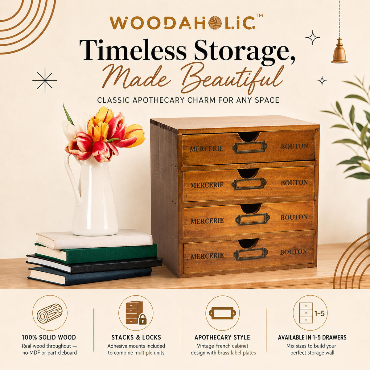 Modular Stackable 4 Drawer Wood Storage Box C716