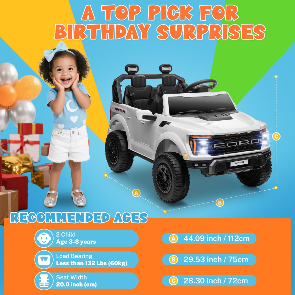 White 24V 2 Seater Kids Ride on Truck with Parent Remote Control D70646