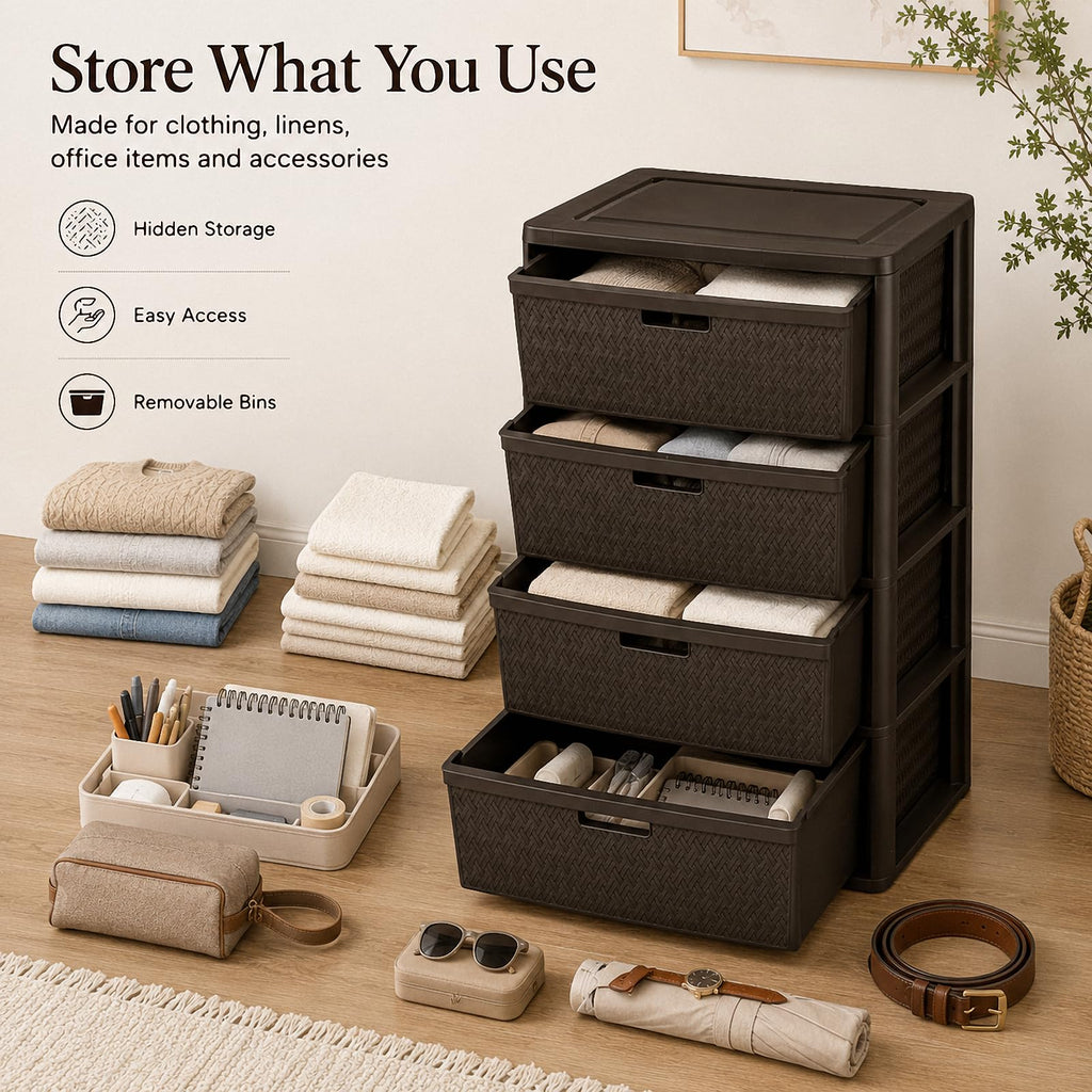 4 Drawer Brown Plastic Storage Tower E650