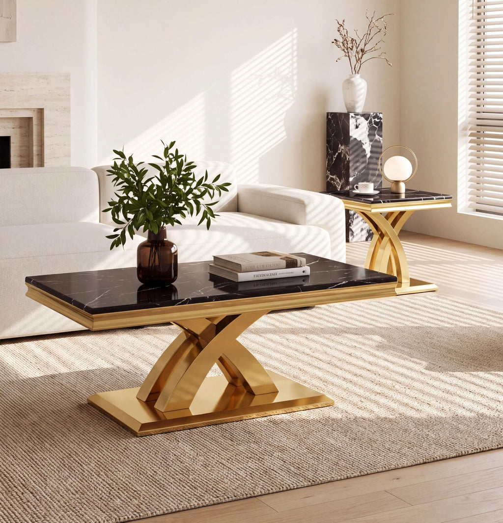 Black and Gold Coffee Table Set of 2 U846