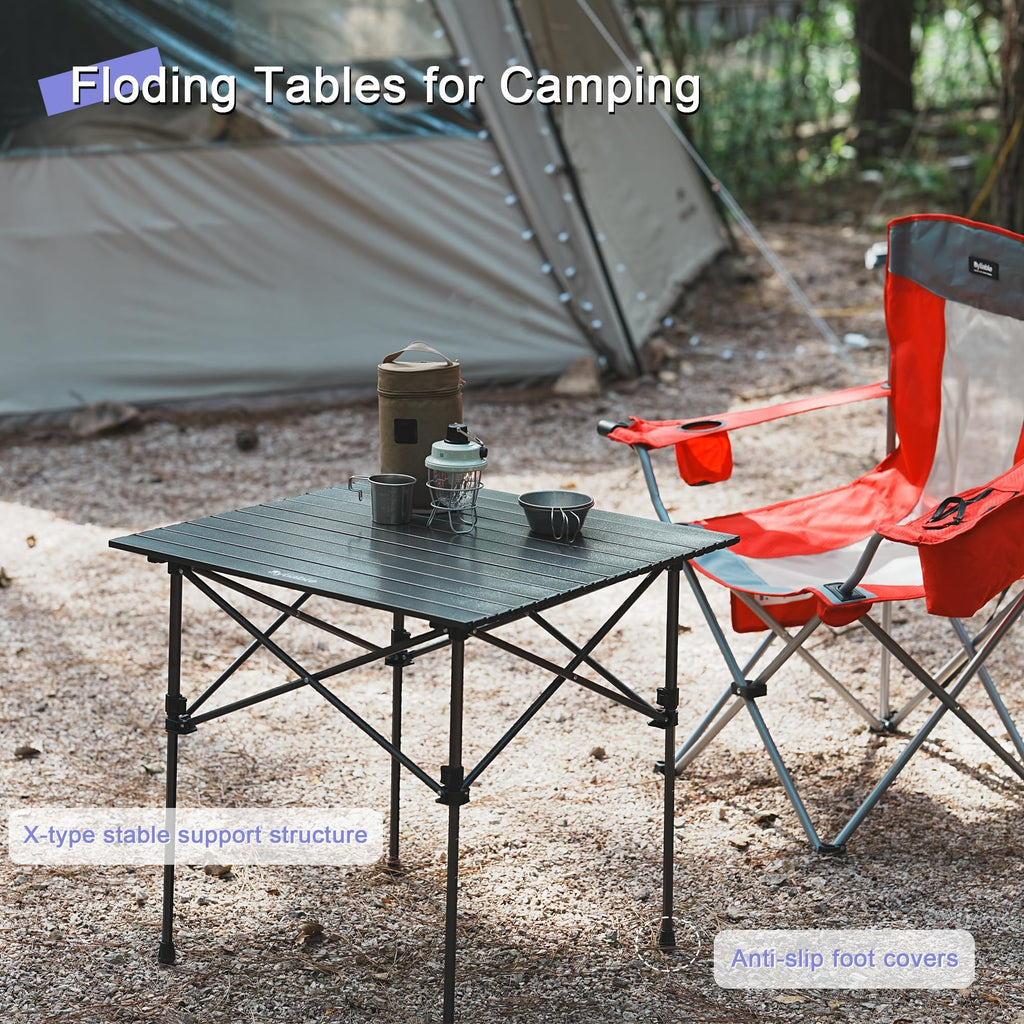 Square Folding Adjustable Height Camping Table, Black K3749