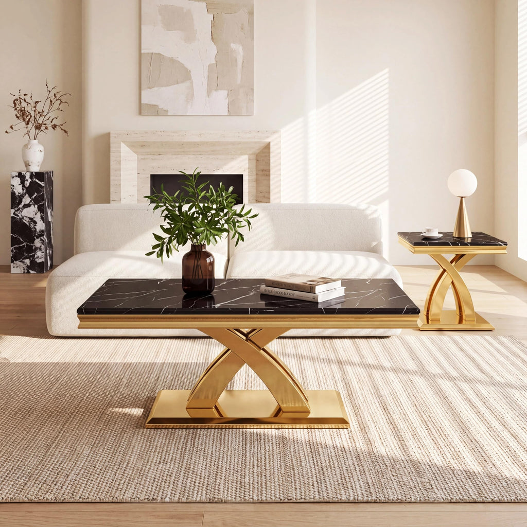 Black and Gold Coffee Table Set of 2 U846