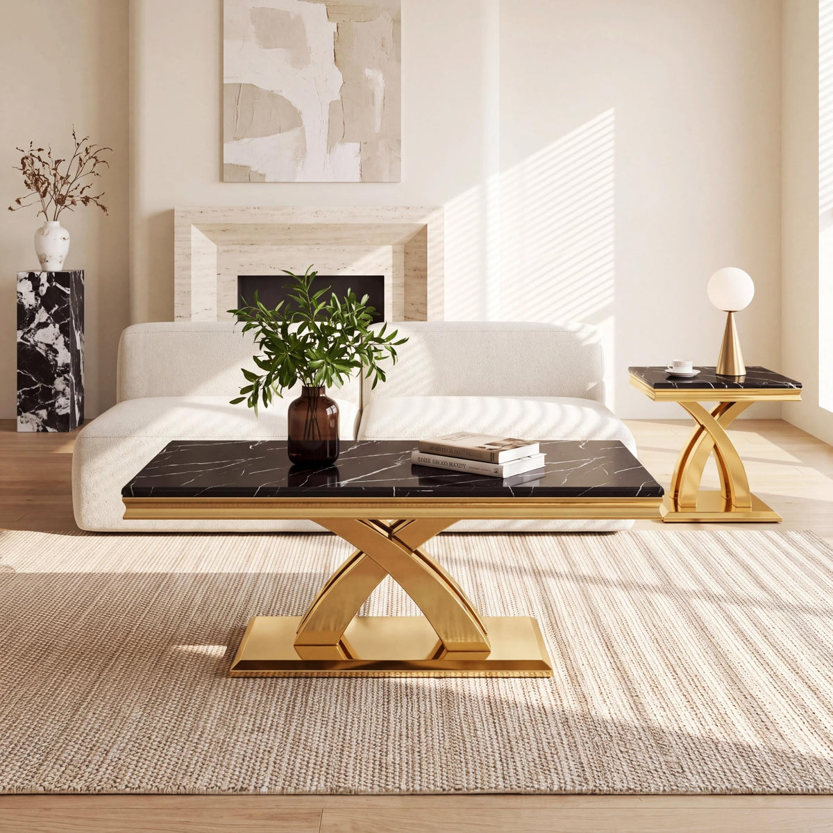Black and Gold Coffee Table Set of 2 U846