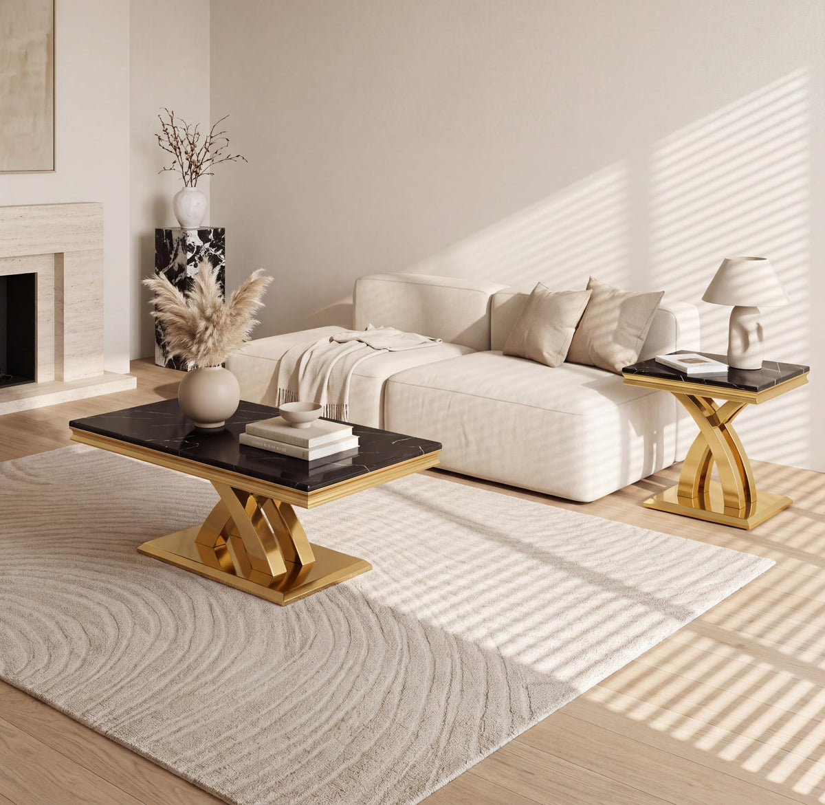 Black and Gold Coffee Table Set of 2 U846