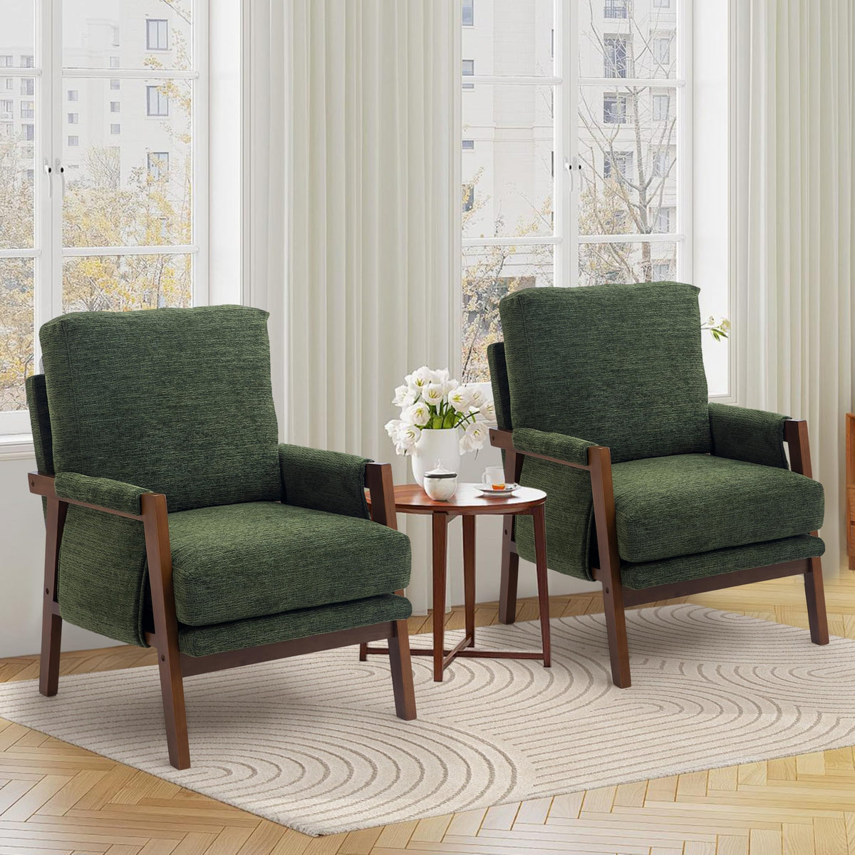 Green Accent Chairs Set of 2 Upholstered Fabric I67116