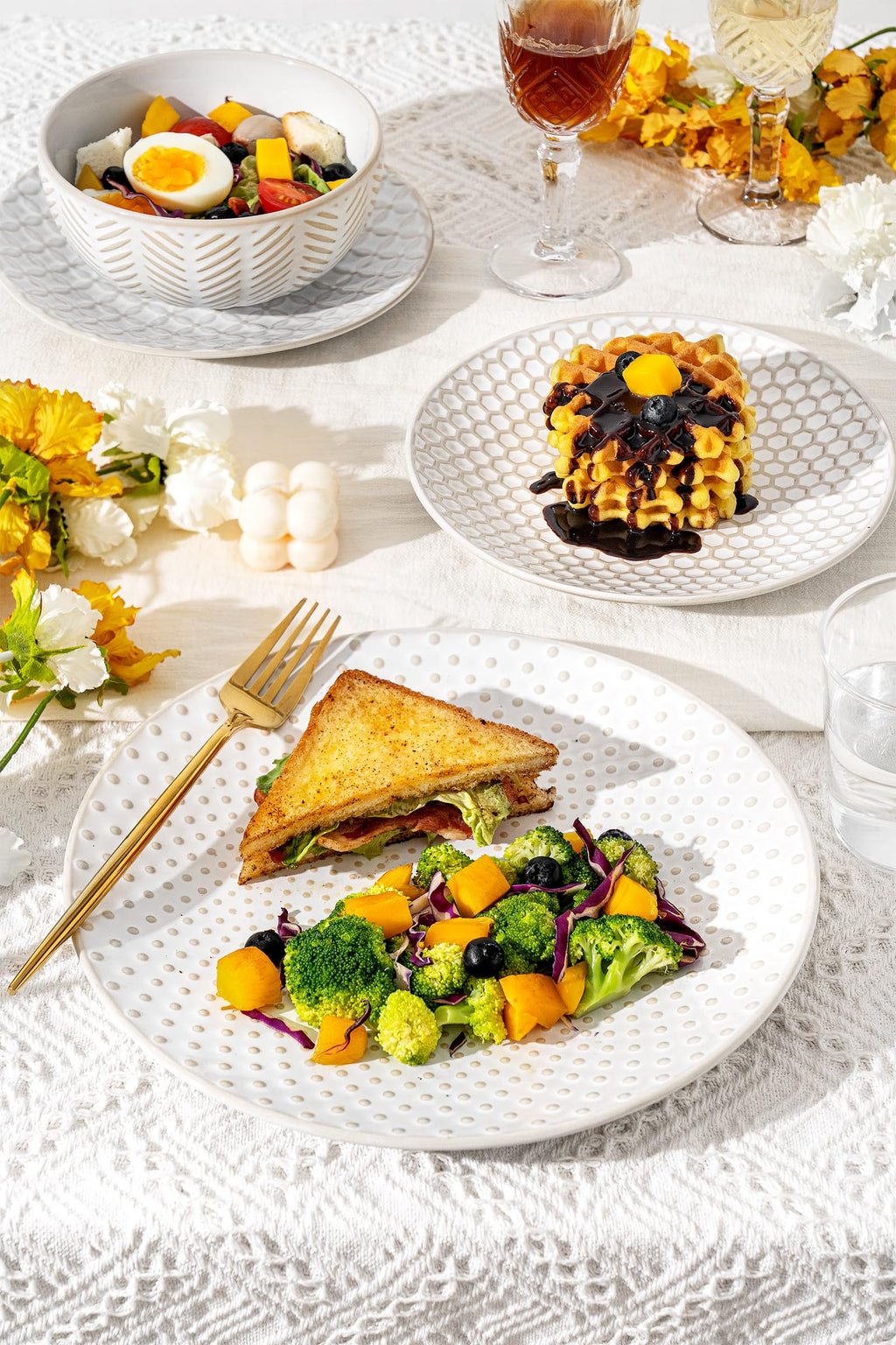 12 Piece Embossed Stoneware Dinnerware Sets for 4 J955