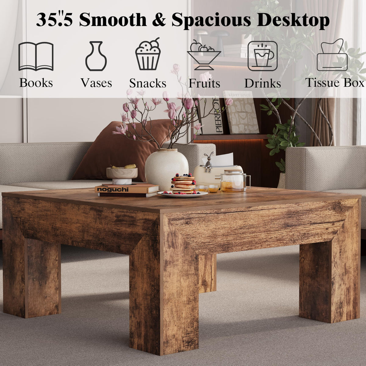 35" Wooden Square Coffee Table P4068